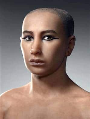 This photo shows a model of King Tutankhamun based on facial reconstructions from CT scans of King Tutankhamun's mummy