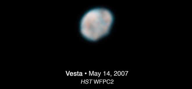 Asteroid Vesta as seen by NASA's Hubble Space Telescope. Image credit: NASA/ESA/U of Md./STSci/Cornell/SWRI/UCLA