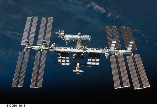 S130-E-012016 (19 Feb. 2010) --- The International Space Station is featured in this image photographed by an STS-130 crew member on space shuttle Endeavour after the station and shuttle began their post-undocking relative separation. Undocking of the two spacecraft occurred at 7:54 p.m. (EST) on Feb. 19, 2010. 