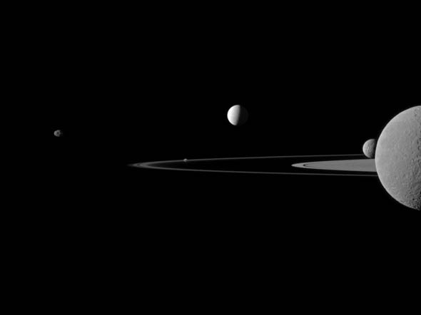 Janus, Pandora, Encelade, Mimas et Rhéa