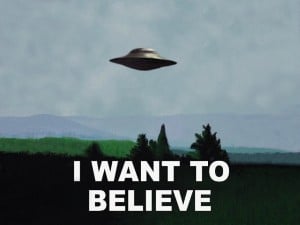 Représentation d' OVNI affiche célèbre de l'agent Fox Mulder dans la série X-Files
