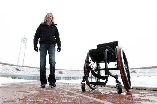 Monique van der Vorst in Olympic stadium in Amsterdam, Netherlands