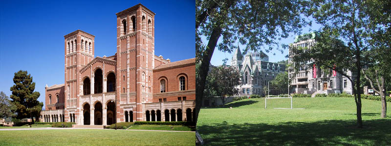 L'Université de Californie (à gauche) et l'Université McGill (à droite)