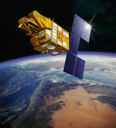 Satellite SPOT-5 en orbite depuis 2002. Crédits : CNES/Ill. D. Ducros