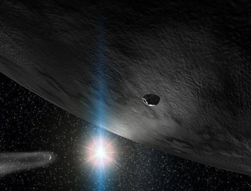 Vue d'artiste de l'astéroïde 24 Themis. Gabriel Pérez, Servicio MultiMedia, Instituto de Astrofisica de Canarias, Tenerife, Spain)
