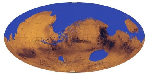 Illustration de ce qu’aurait pu être la planète Mars voici 3,5 milliards d’années Un vaste océan aurait couvert un tiers de la surface de la planète Mars voici 3,5 milliards d’années, selon une étude publiée dimanche par la revue scientifique Nature Geoscience. AFP - Ho