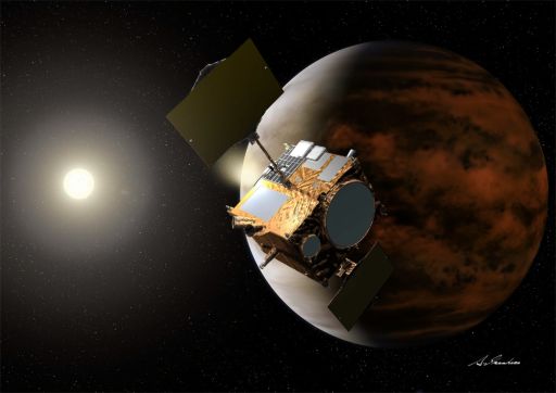 Ilustratie a sondei japoneze Planet-C pe orbita planetei Venus. Foto: JAXA